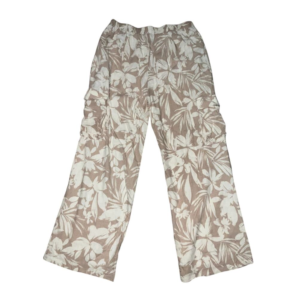 Monteau Los Angeles Brown Cream Floral Casual Cargo Pants Size XL